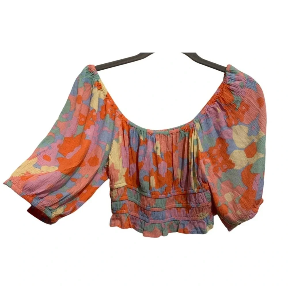Billabong Keep Dreaming Floral Crinkle Smocked Crop‎ Top Boho Festival Beachy M